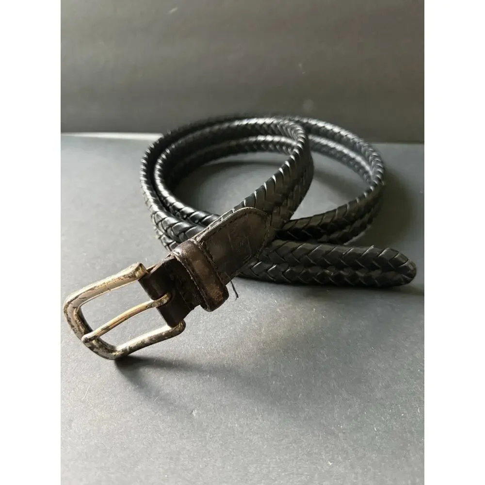 Mens Fossil Size 40 Leather Braided Woven Black Dress Belt Office Career City